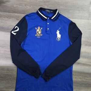 Polo Ralph Lauren Big Pony Crest Long Sleeve Shirt Custom Slim Fit Blue Large